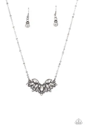 Deluxe Diadem Gunmetal Black and White Rhinestone Necklace - Paparazzi Accessories