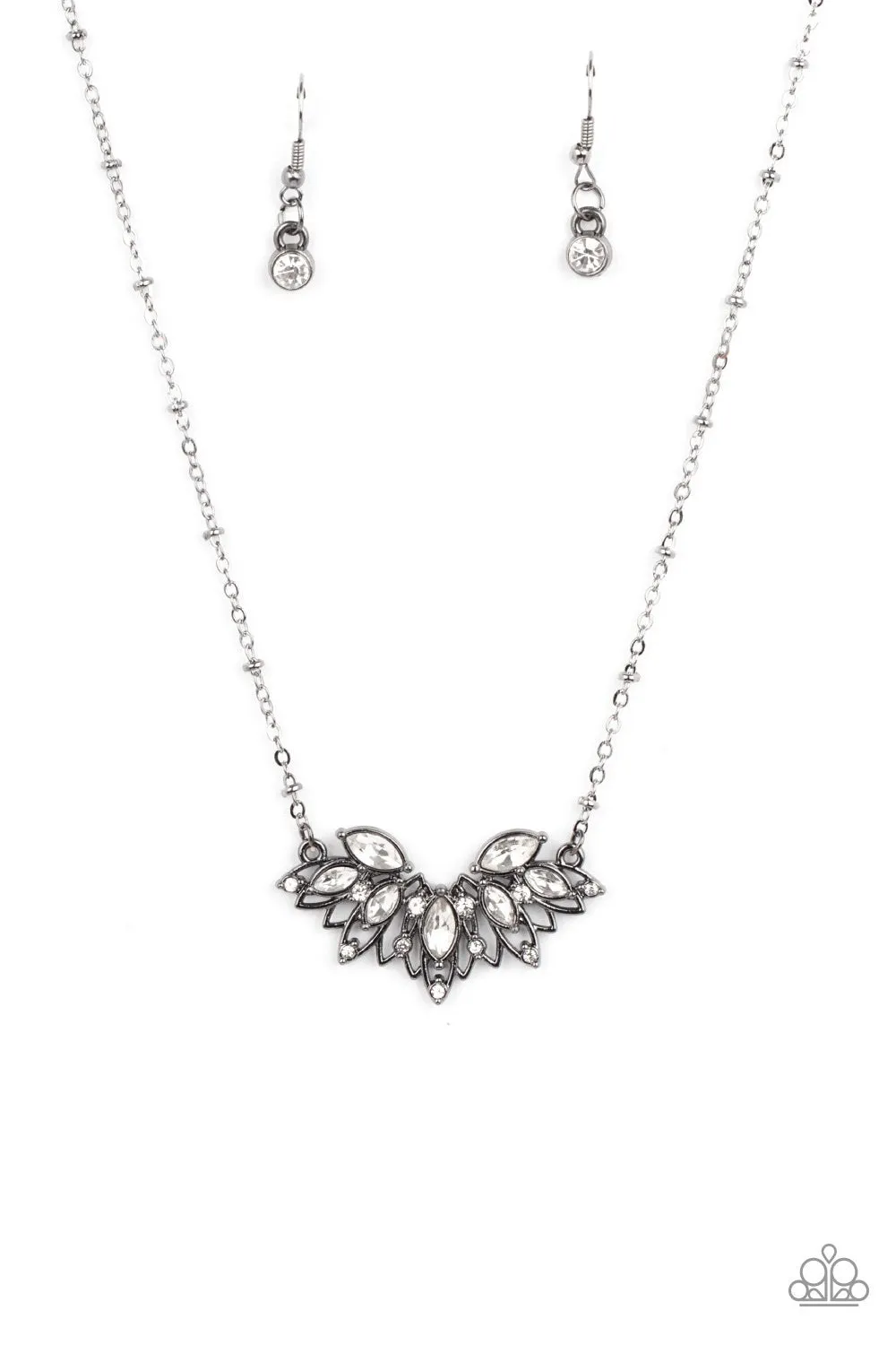 Deluxe Diadem Gunmetal Black and White Rhinestone Necklace - Paparazzi Accessories