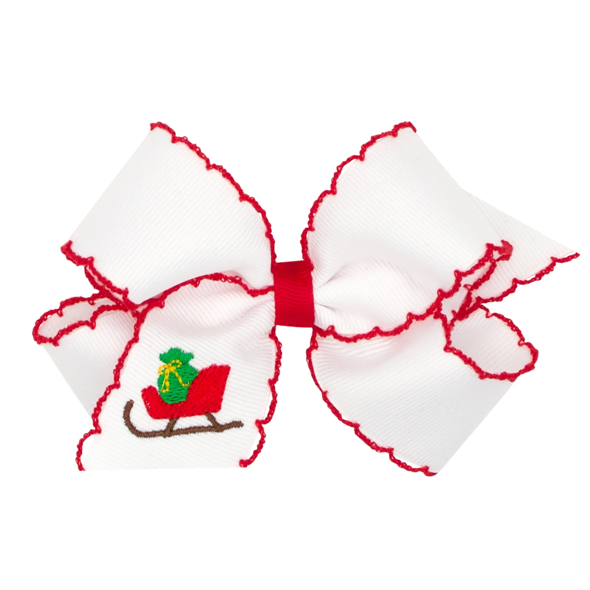 Embroidered Moonstitch Grosgrain Hair Bow on Clippie - Sleigh