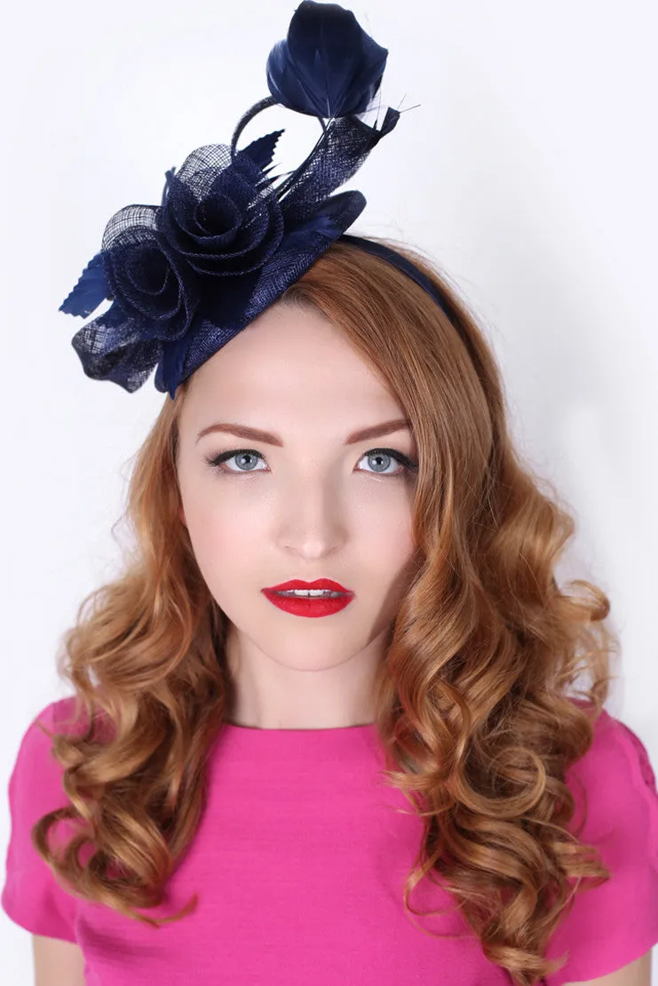 Emelia Rose Fascinator - Navy Blue