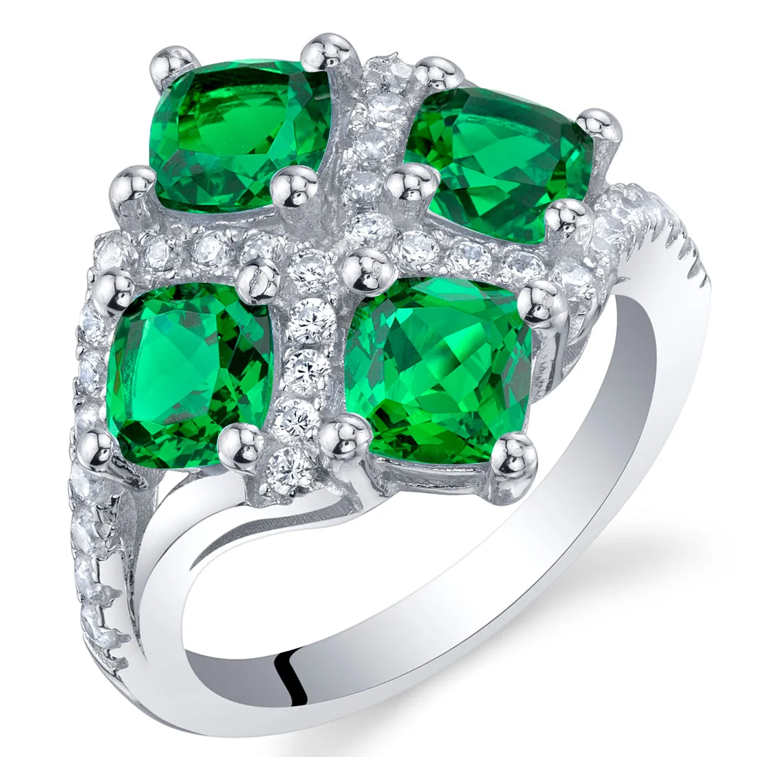 Emerald Cushion Cut Sterling Silver Ring Size 9