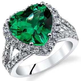 Emerald Heart Shape Sterling Silver Ring Size 5