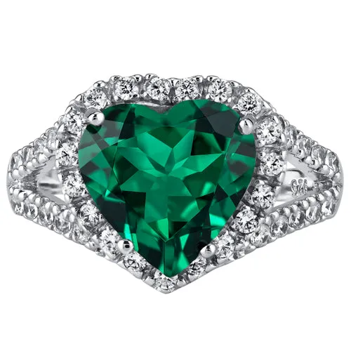 Emerald Heart Shape Sterling Silver Ring Size 5