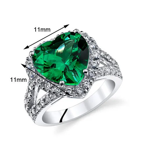 Emerald Heart Shape Sterling Silver Ring Size 5