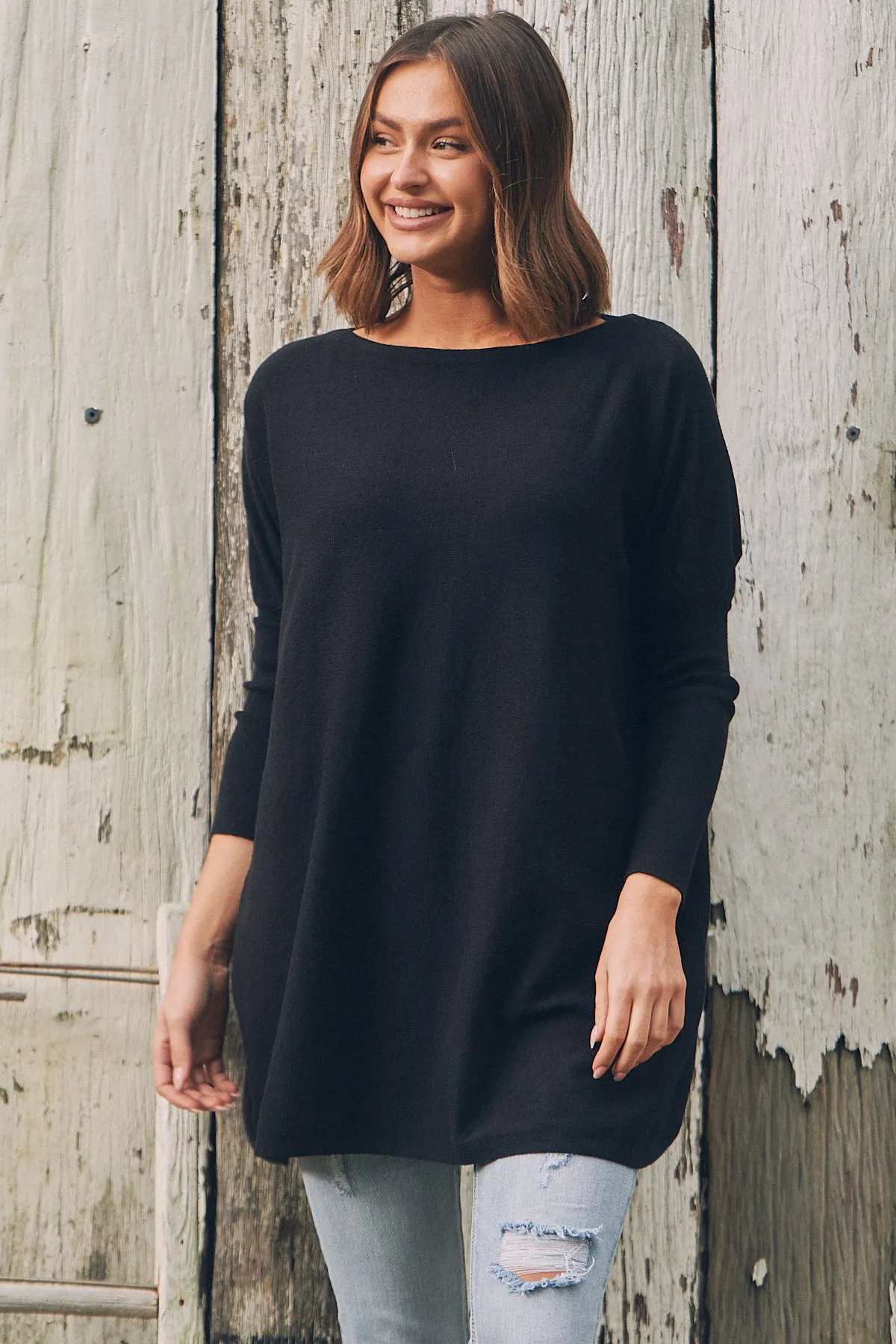 Emerson Oversized Batwing Black Long Sleeve Knit