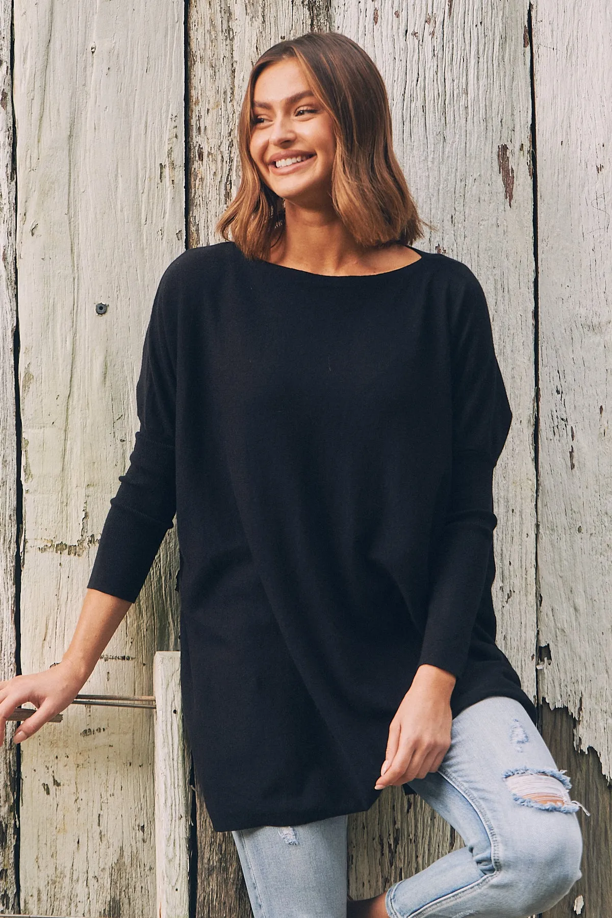 Emerson Oversized Batwing Black Long Sleeve Knit