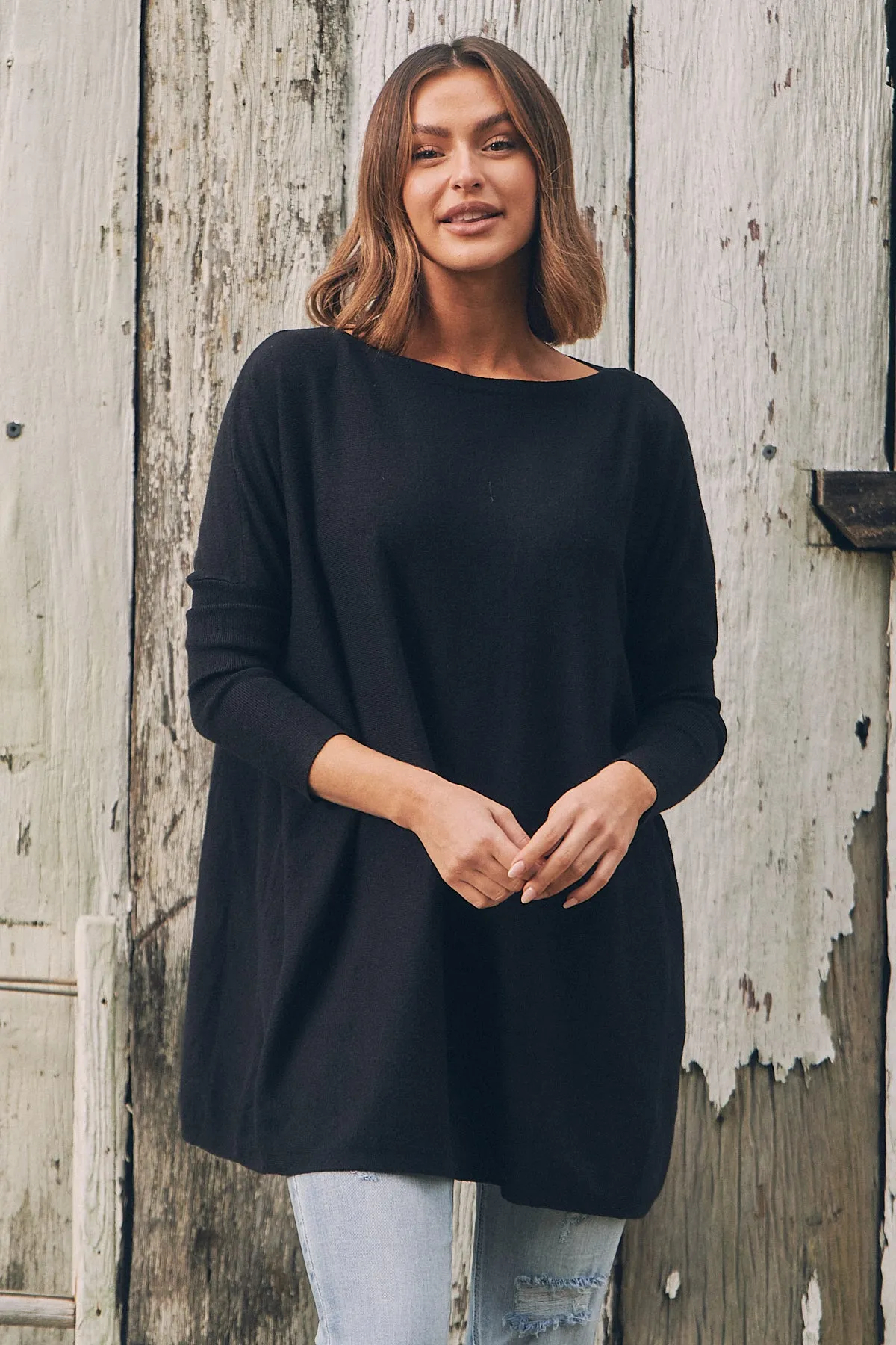 Emerson Oversized Batwing Black Long Sleeve Knit