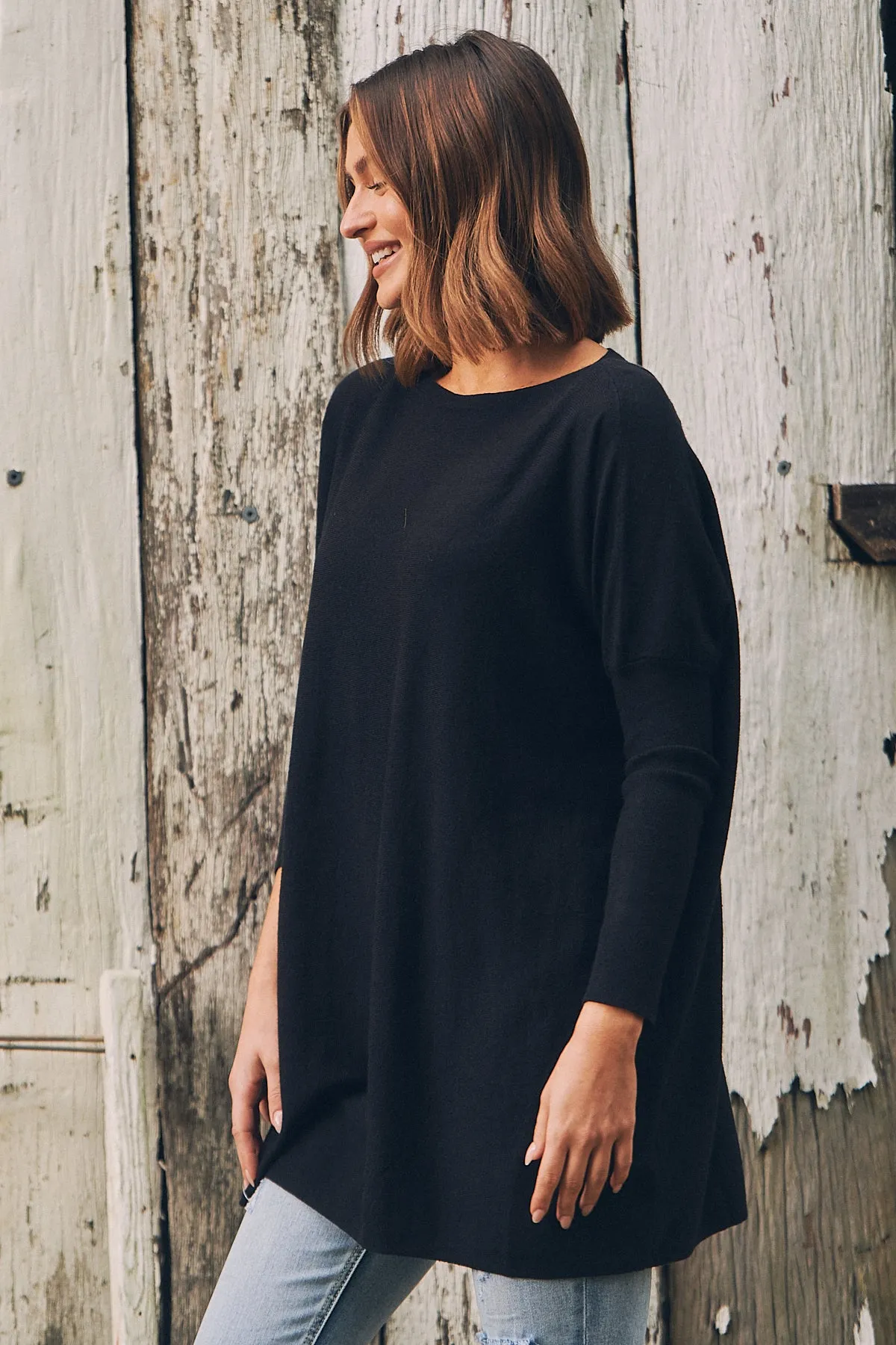 Emerson Oversized Batwing Black Long Sleeve Knit