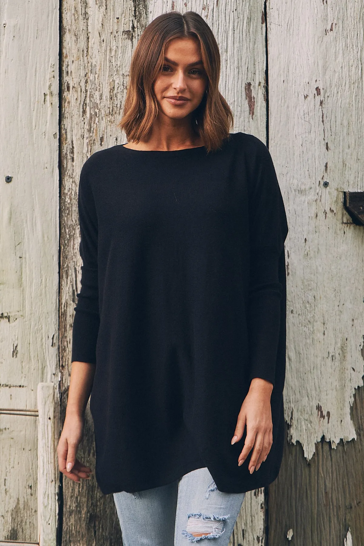 Emerson Oversized Batwing Black Long Sleeve Knit