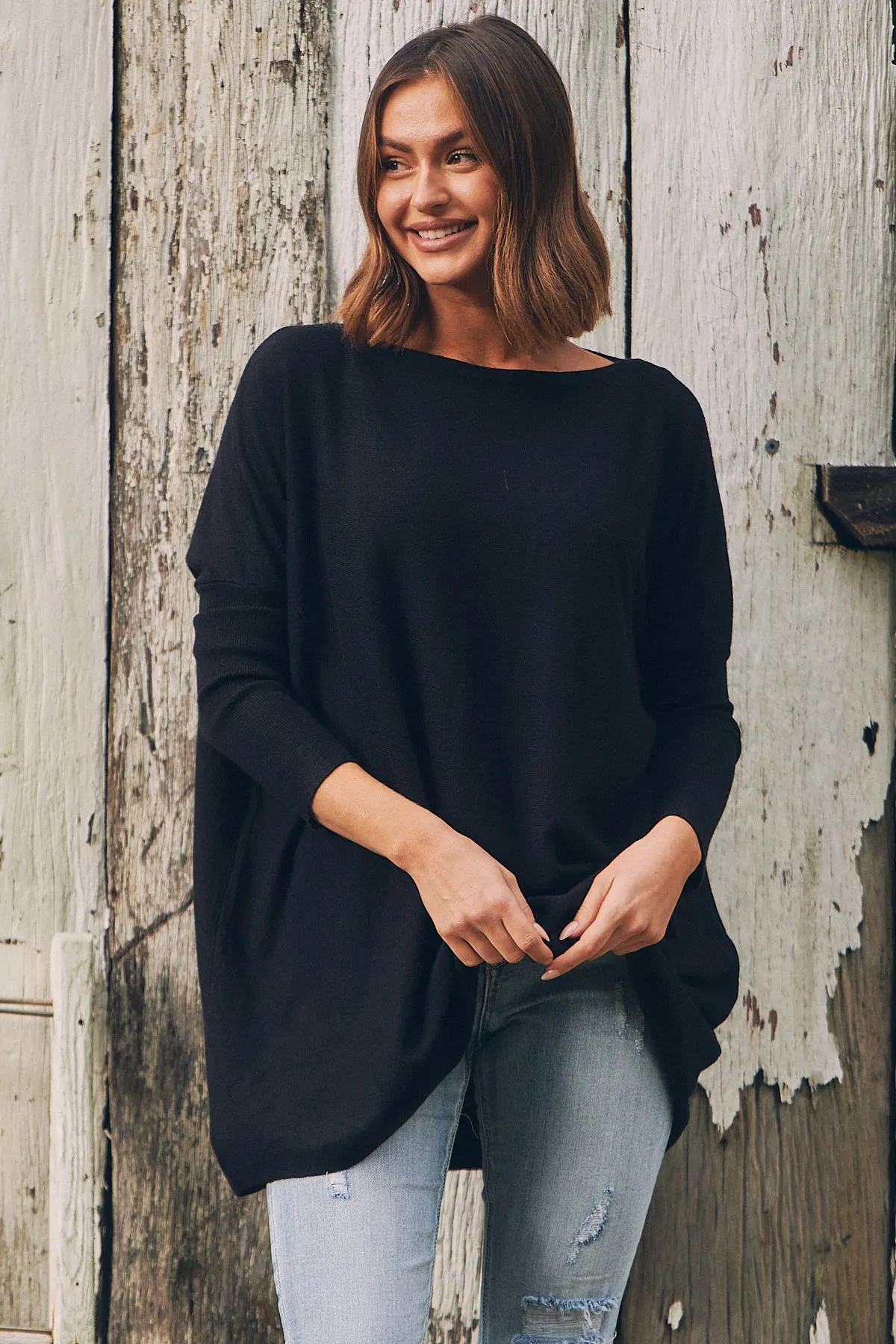 Emerson Oversized Batwing Black Long Sleeve Knit