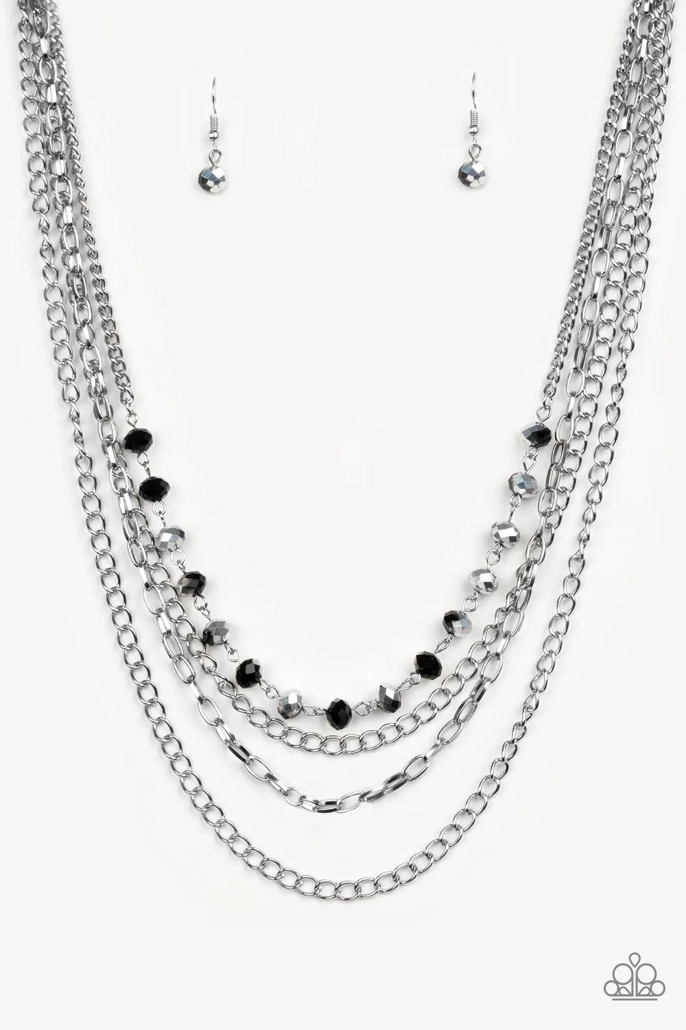 Extravagant Elegance Multi, Black and Silver Necklace and matching Earrings - Paparazzi Accessories