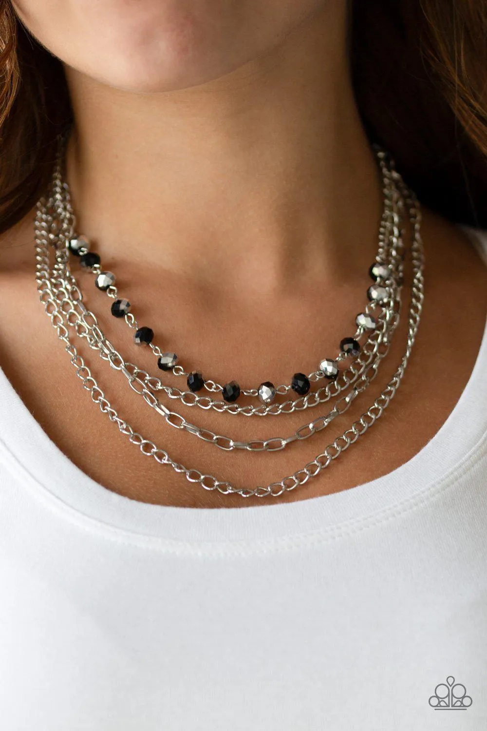 Extravagant Elegance Multi, Black and Silver Necklace and matching Earrings - Paparazzi Accessories