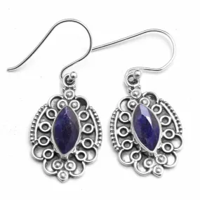 Faceted Blue Sapphire Marquise Gemstone 925 Sterling Silver Earrings, Handmade Designer Drop & Dangle Jewelry, For her