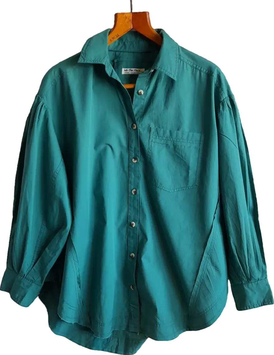 Free People Green Cotton Happy Hour Oversized Shirt UK S