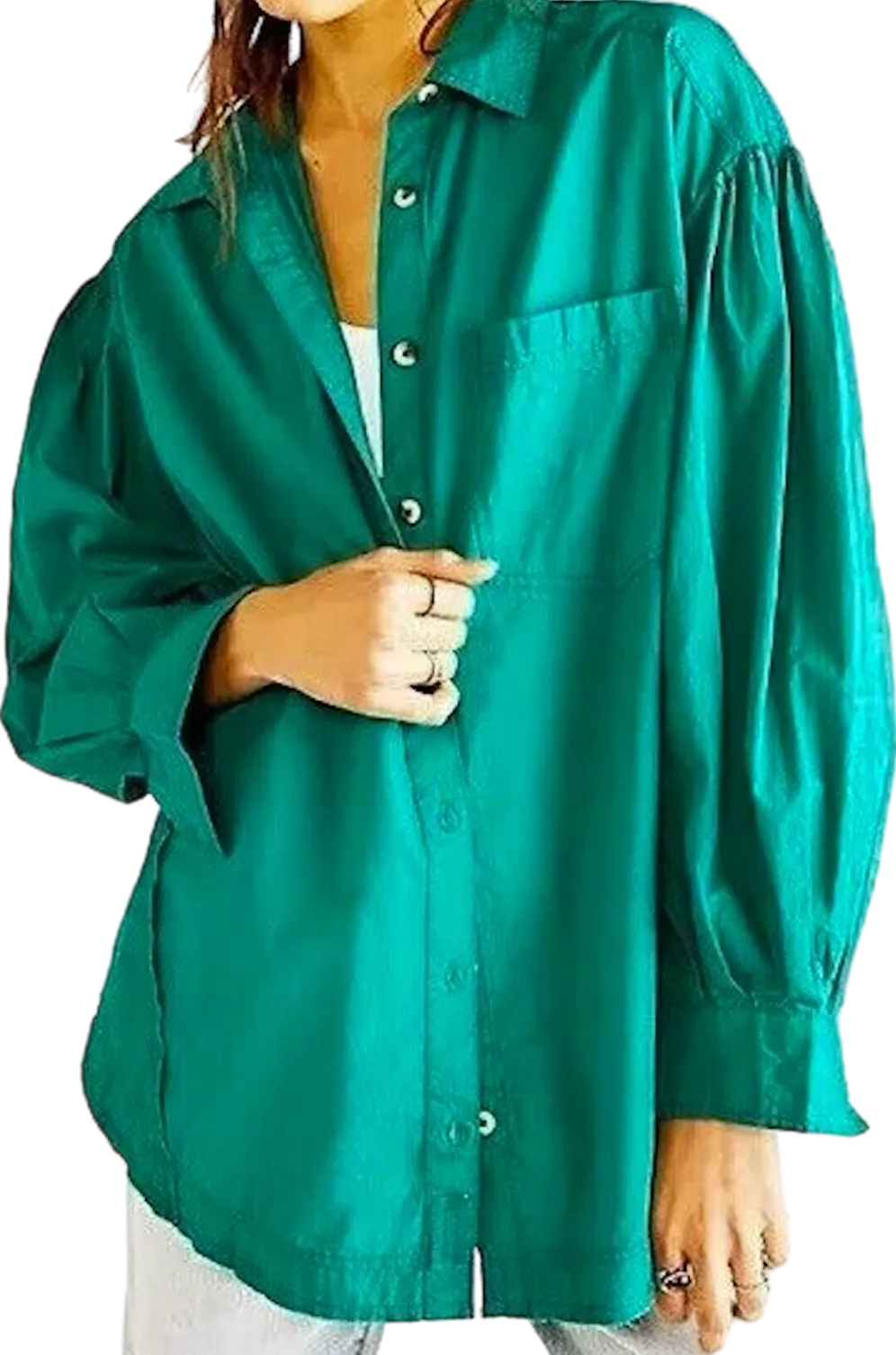 Free People Green Cotton Happy Hour Oversized Shirt UK S