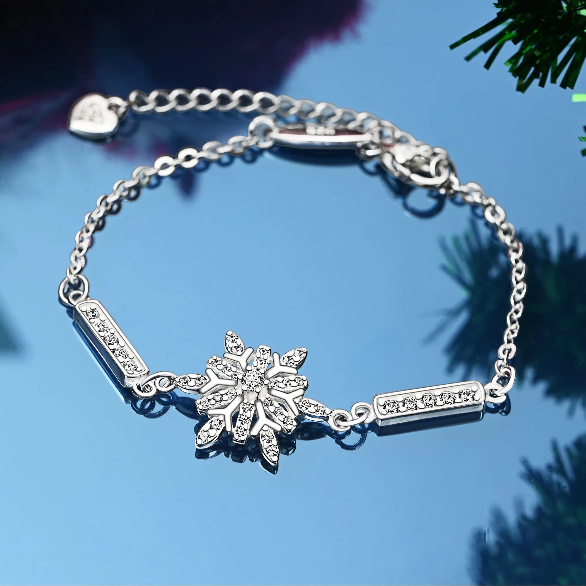 Frozen Winter CZ Snowflake Bracelet Sterling Silver