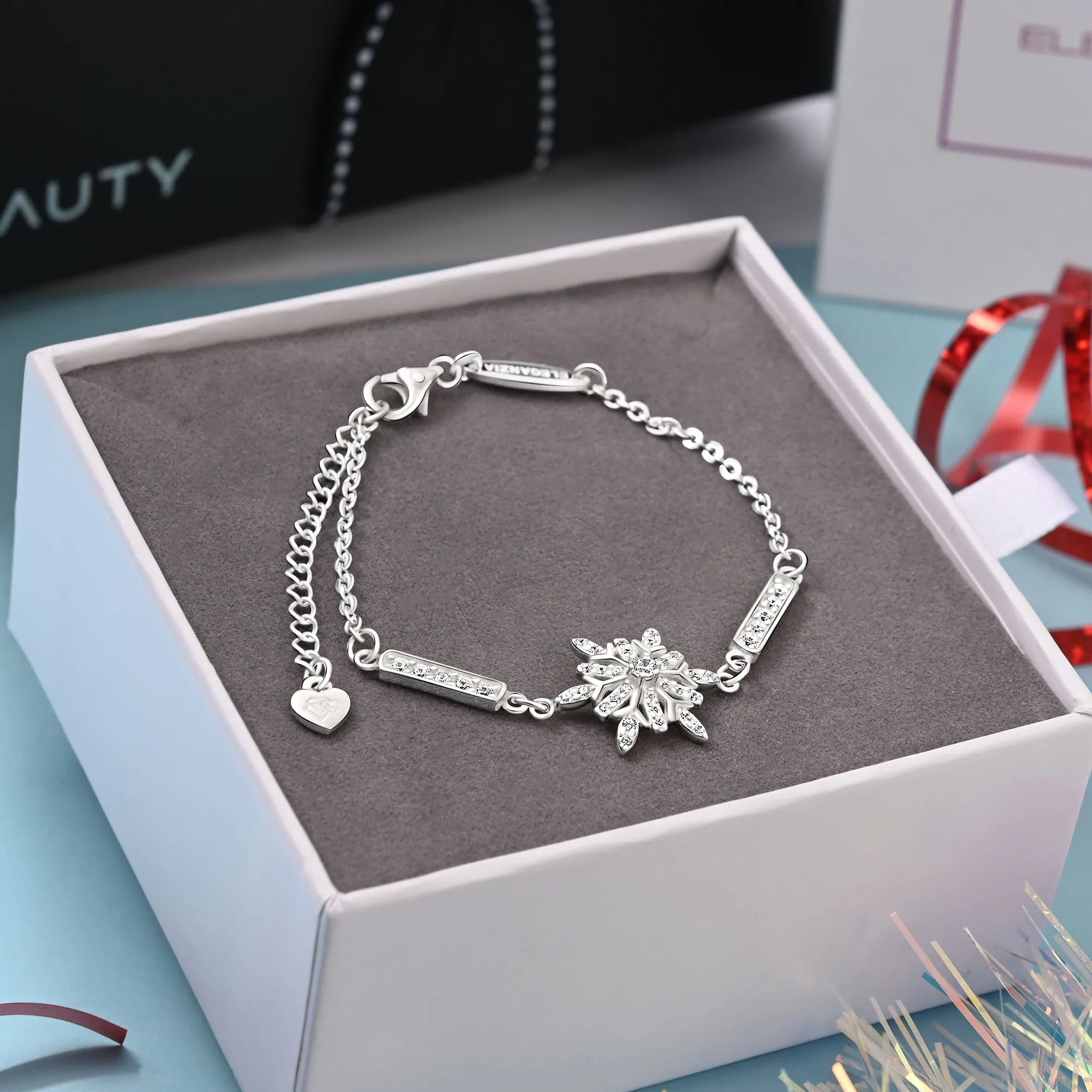 Frozen Winter CZ Snowflake Bracelet Sterling Silver