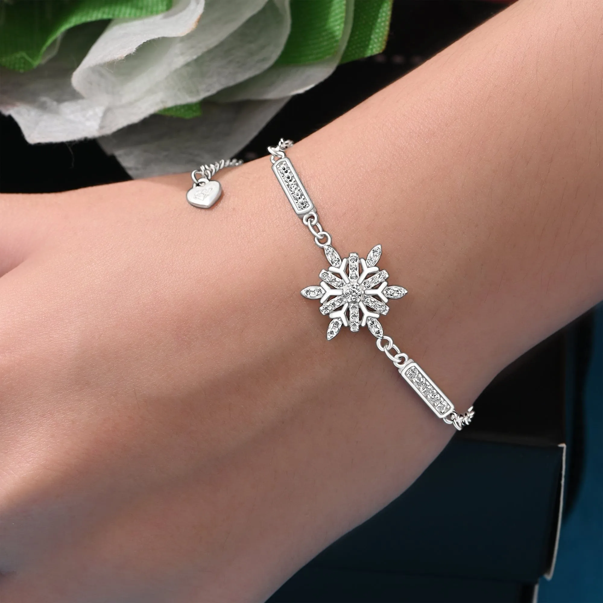 Frozen Winter CZ Snowflake Bracelet Sterling Silver