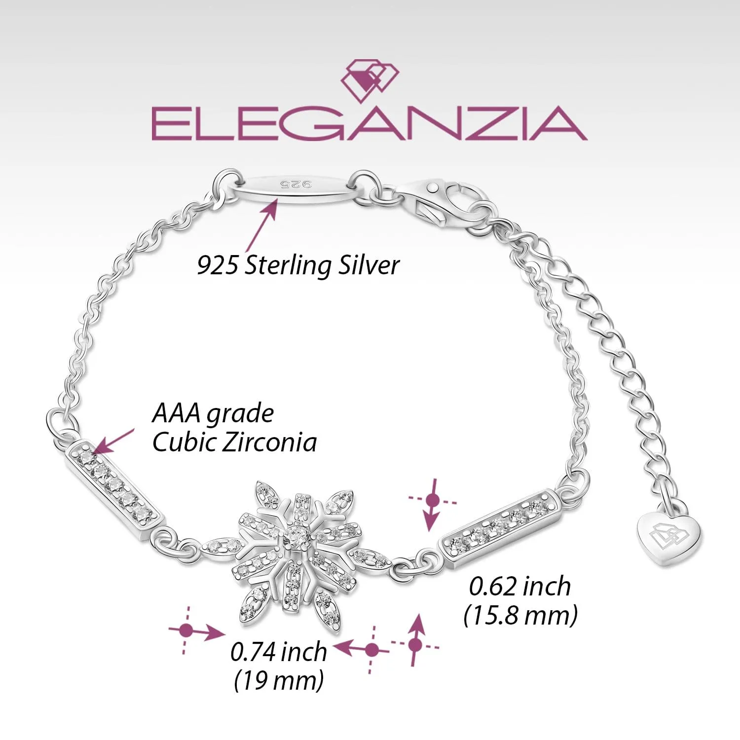 Frozen Winter CZ Snowflake Bracelet Sterling Silver