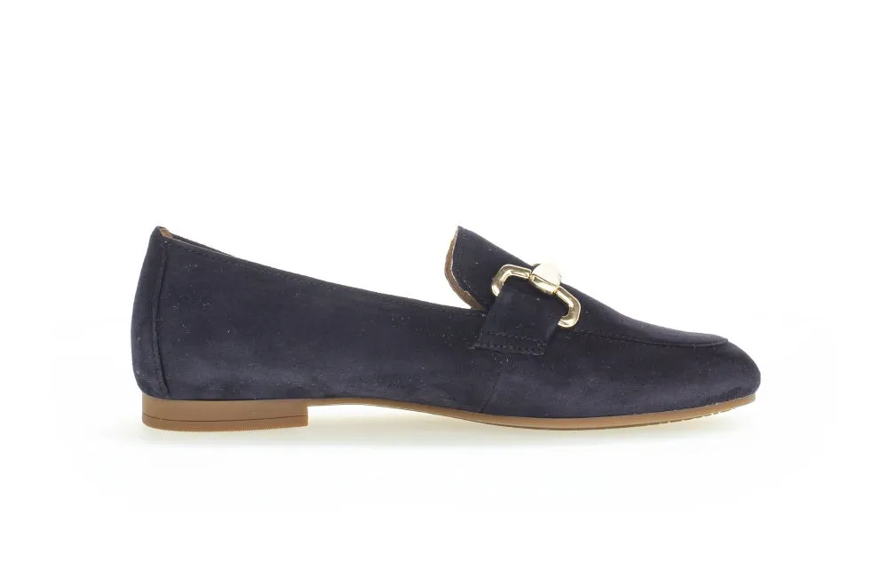 Gabor Navy Suede Loafer Gold Buckle 21136