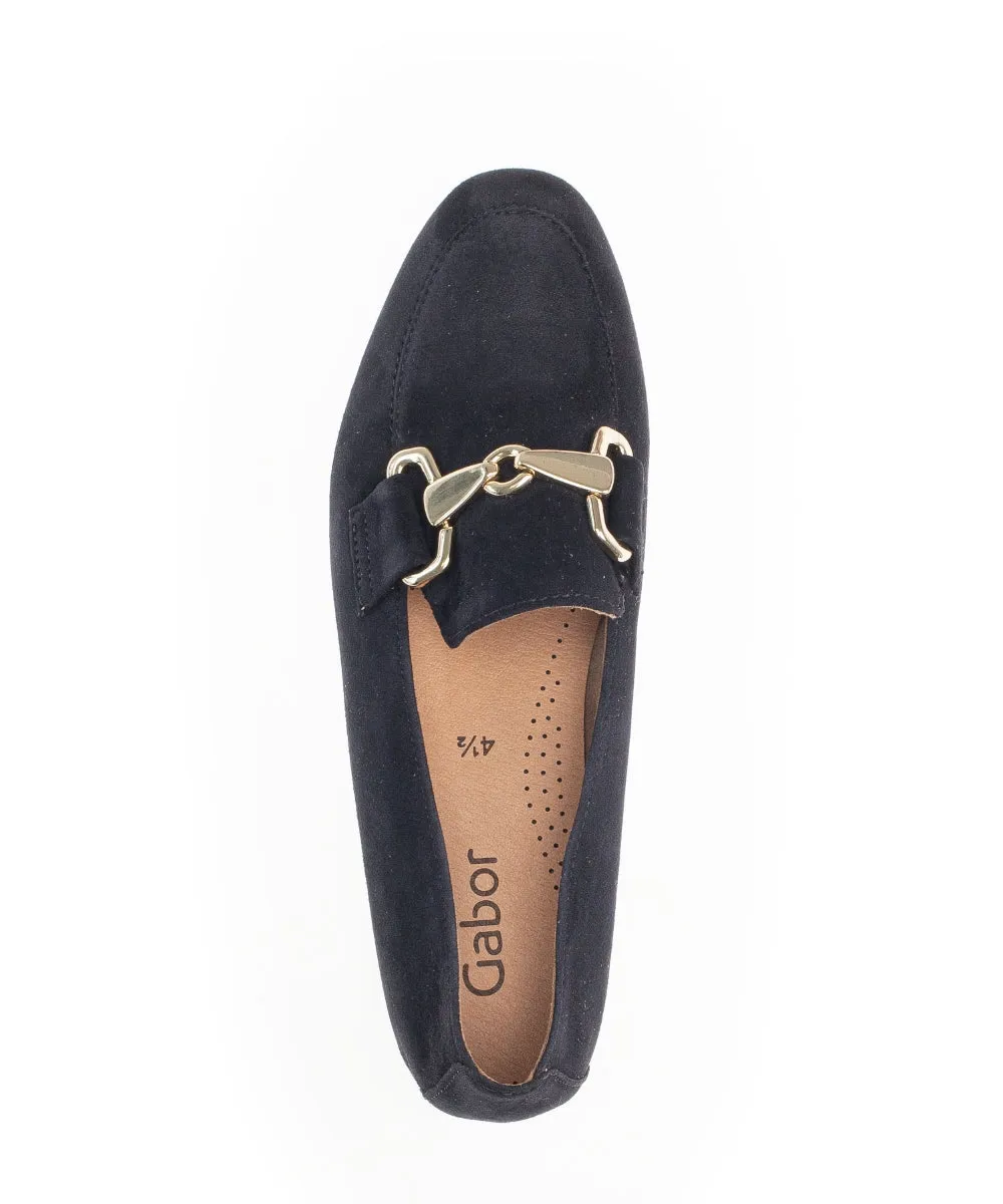 Gabor Navy Suede Loafer Gold Buckle 21136