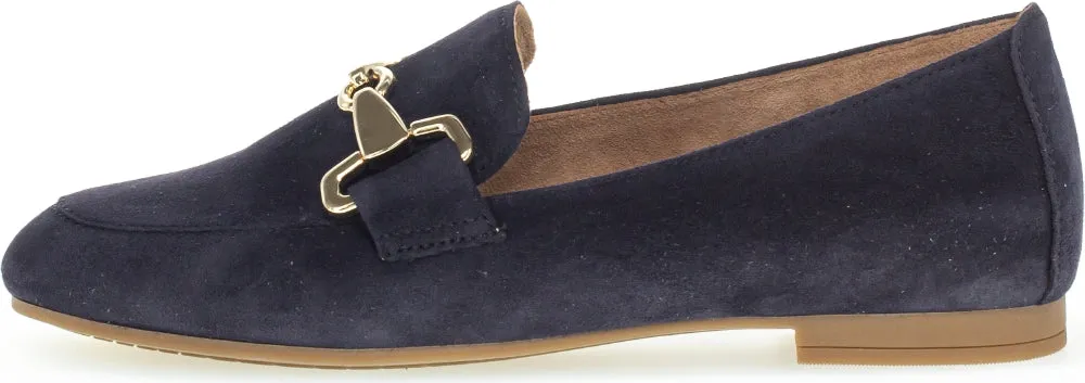 Gabor Navy Suede Loafer Gold Buckle 21136