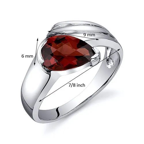 Garnet Pear Shape Sterling Silver Ring Size 7