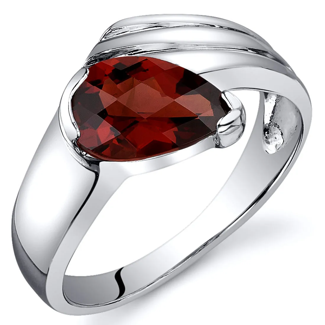 Garnet Pear Shape Sterling Silver Ring Size 7