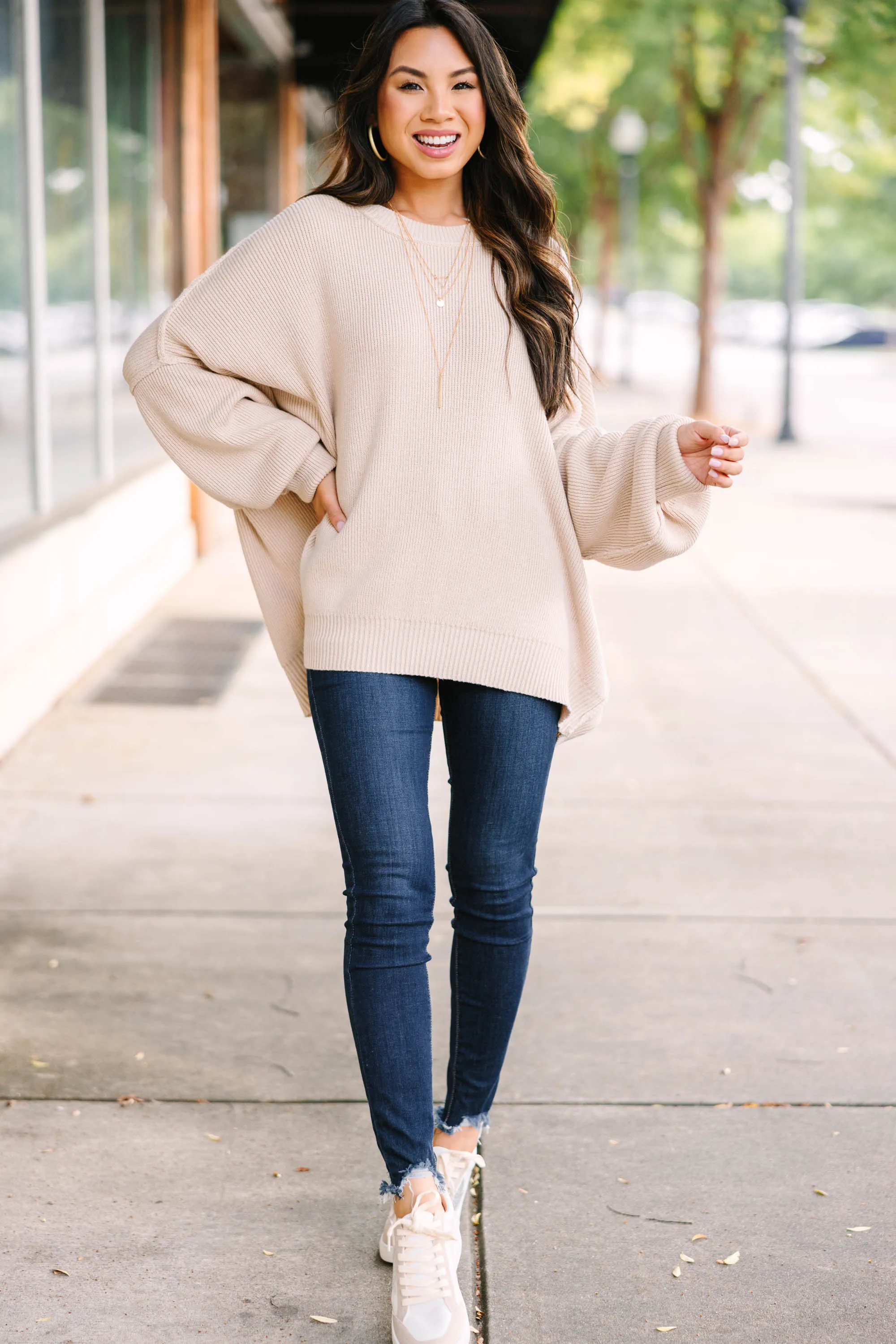 Give You Joy Taupe White Dolman Sweater