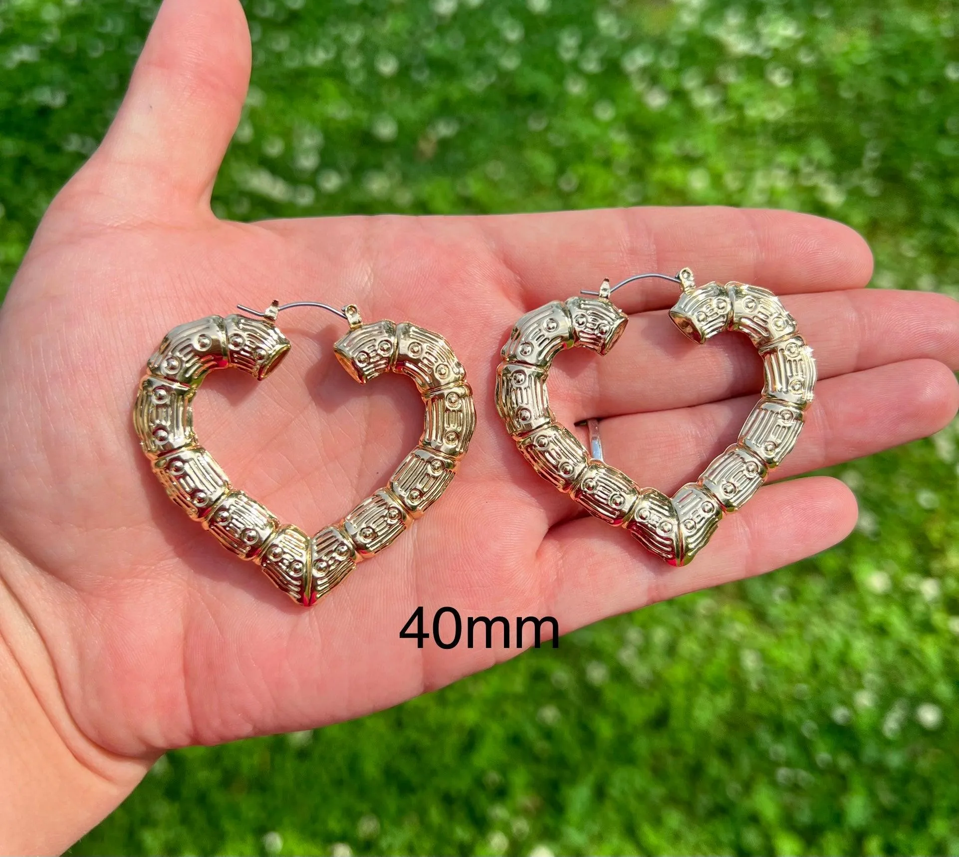 Gold Plated Heart Bamboo Hoops