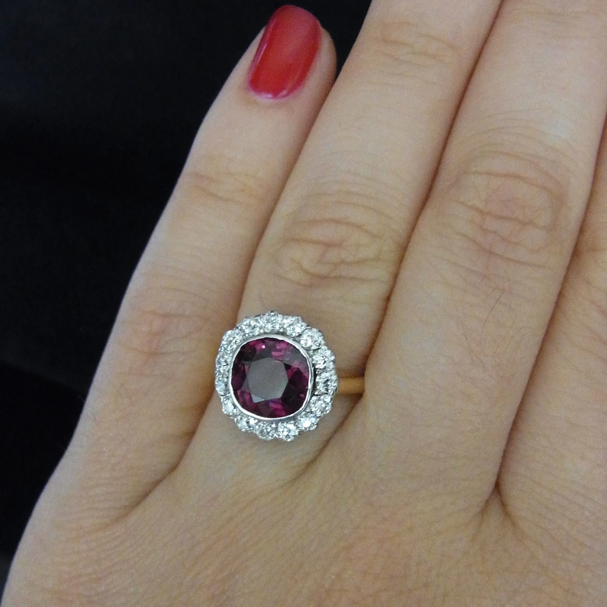 Gorgeous GIA Cert 3Ct Natural Ruby Old Euro Cut Diamond 18k Gold Ring Engagement