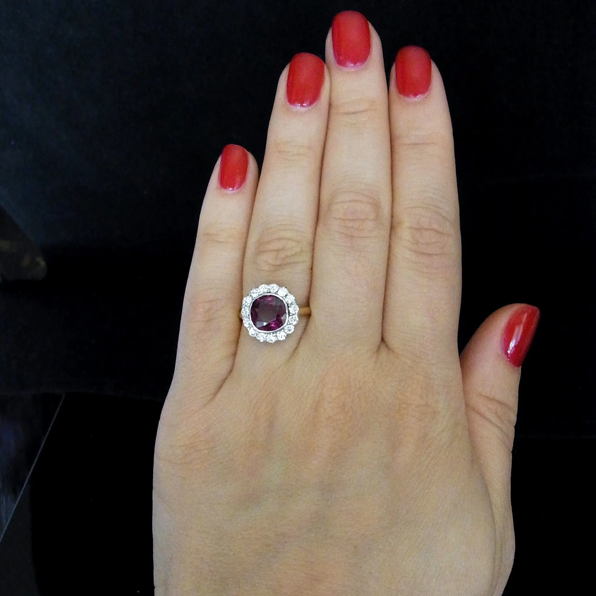 Gorgeous GIA Cert 3Ct Natural Ruby Old Euro Cut Diamond 18k Gold Ring Engagement