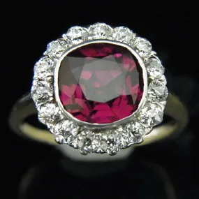 Gorgeous GIA Cert 3Ct Natural Ruby Old Euro Cut Diamond 18k Gold Ring Engagement