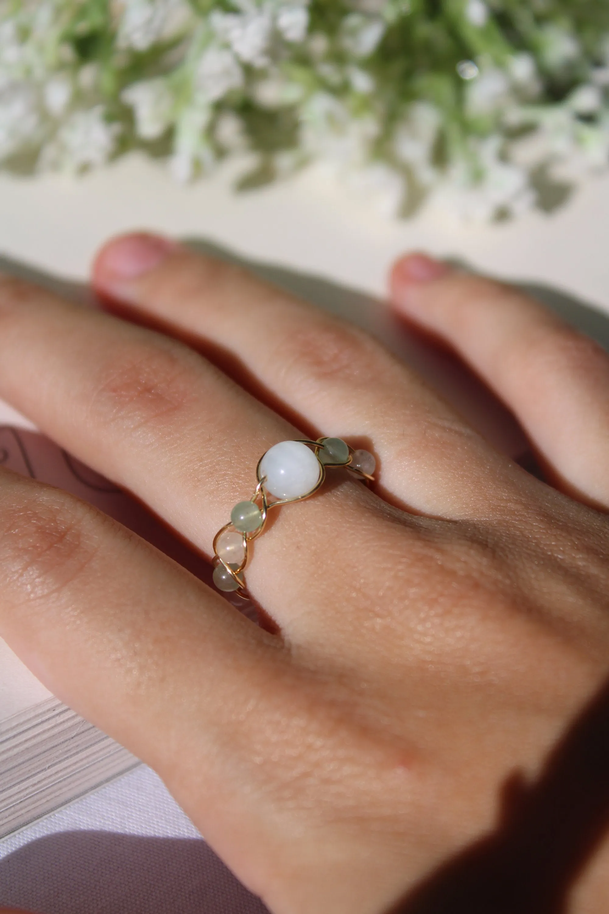 Green Aventurine Braided Wire Ring No. 2