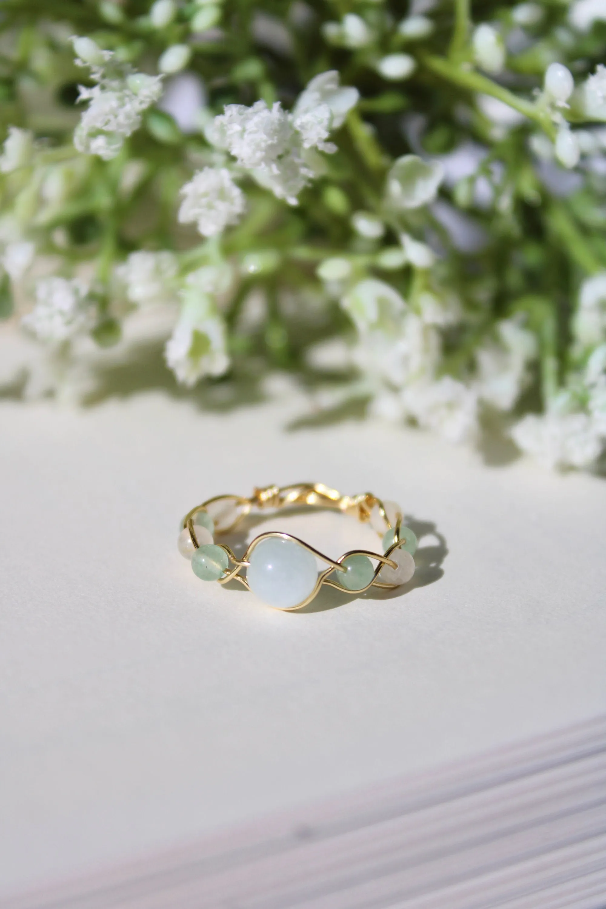 Green Aventurine Braided Wire Ring No. 2