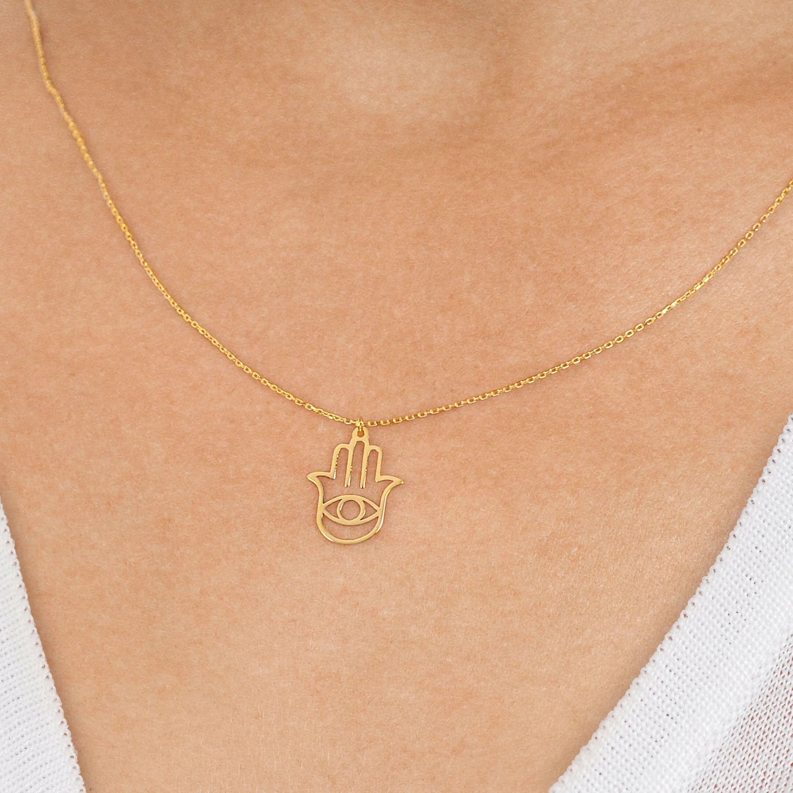 Hamsa Hand Necklace for Women | 14k Solid Gold