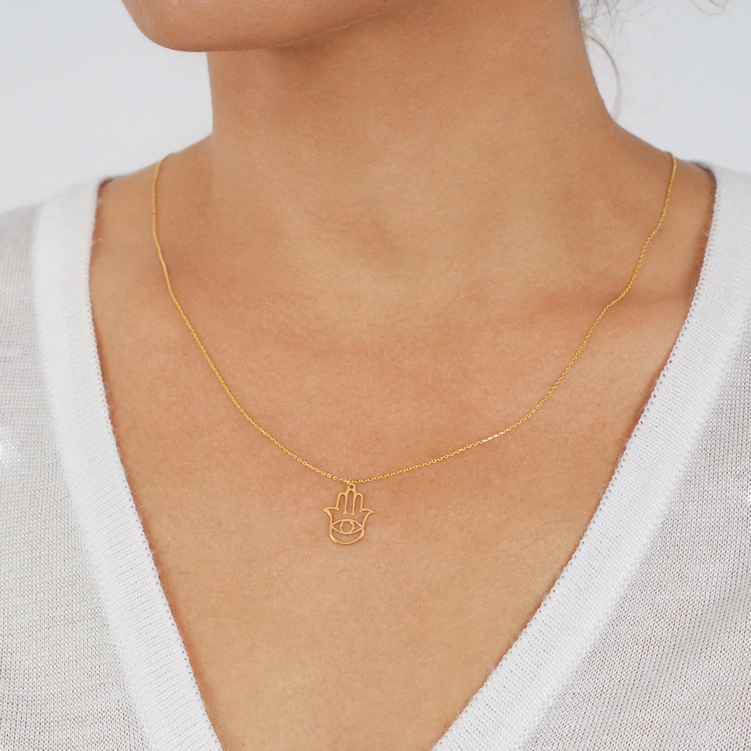 Hamsa Hand Necklace for Women | 14k Solid Gold