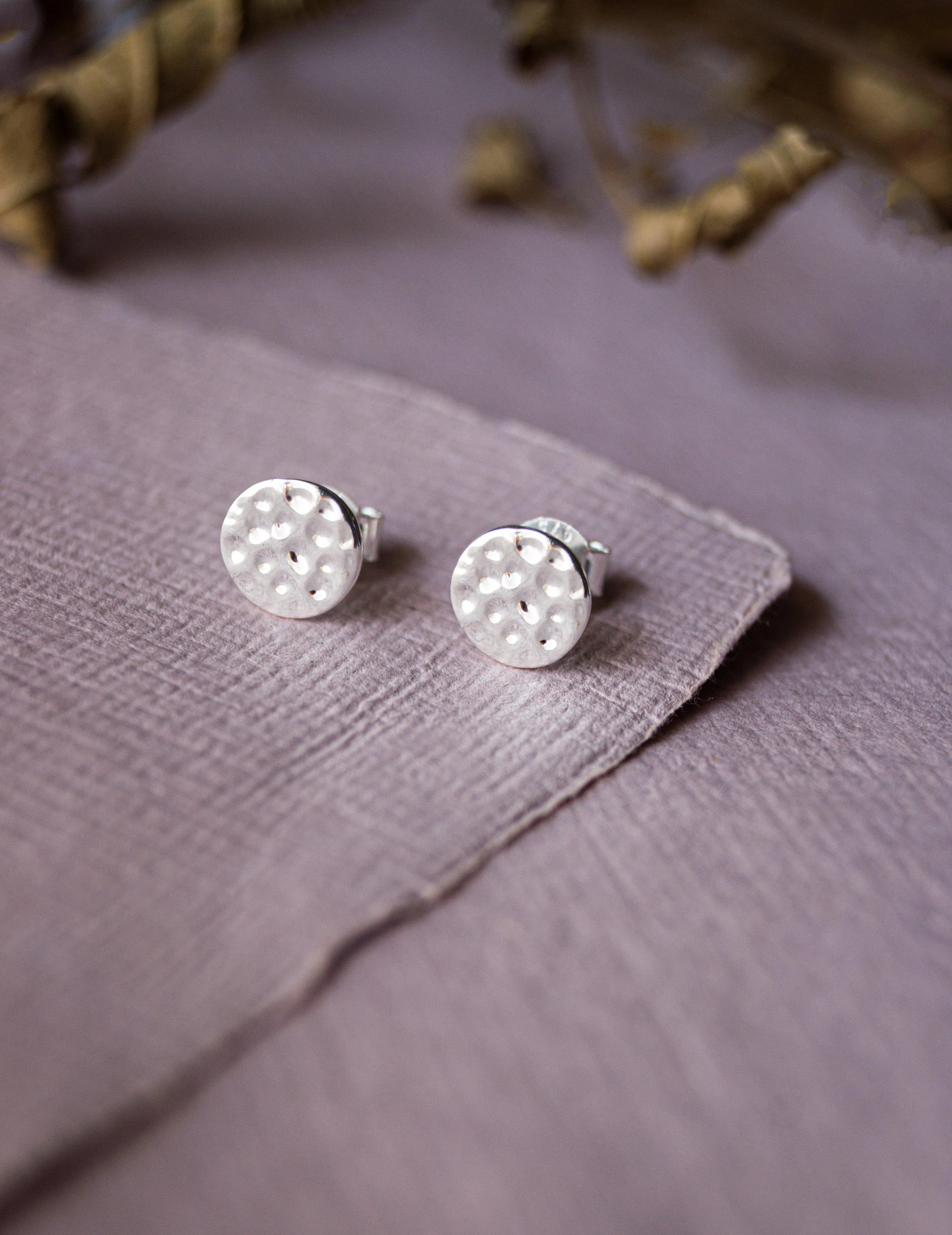 Hand Beaten Classic Mini Gold Plated Sterling Silver Stud Earrings