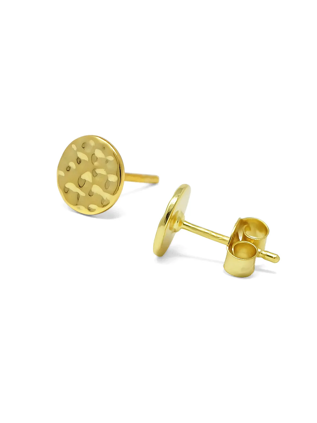 Hand Beaten Classic Mini Gold Plated Sterling Silver Stud Earrings