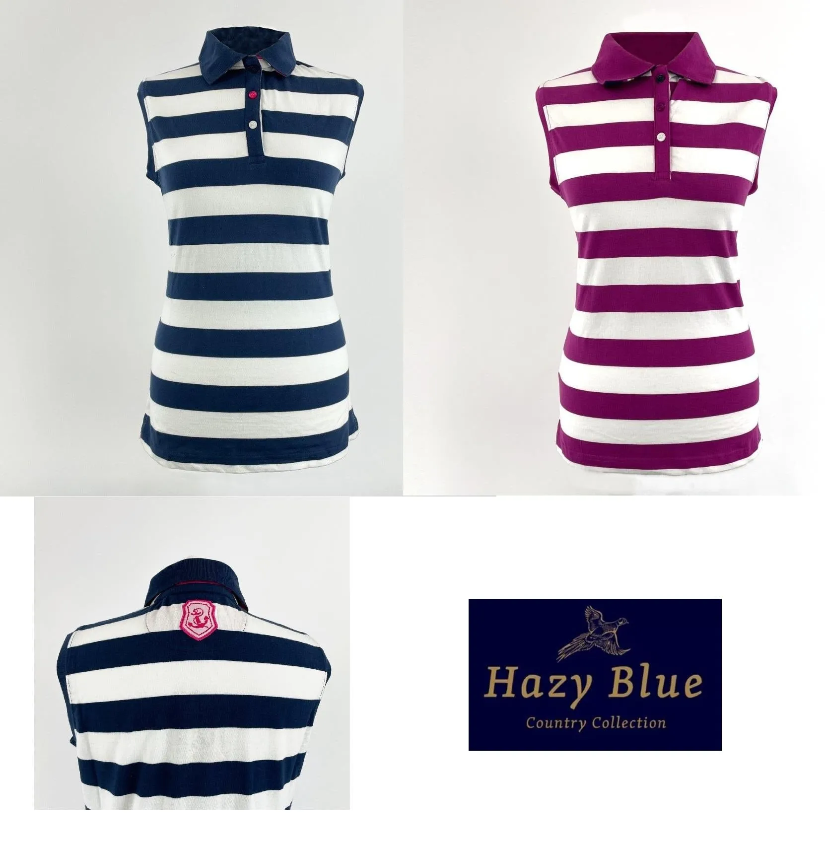 Hazy Blue Womens Sleeveless Polo Shirt - Minnie