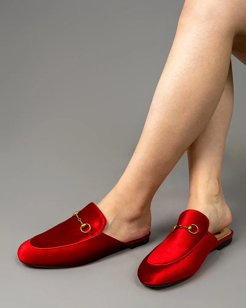 Heart Velvet Red Heart Slide Slip On Flat Mules