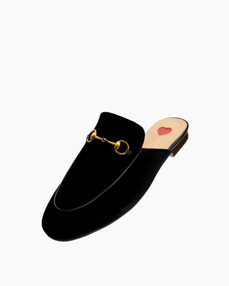 Heart Velvet Red Heart Slide Slip On Flat Mules