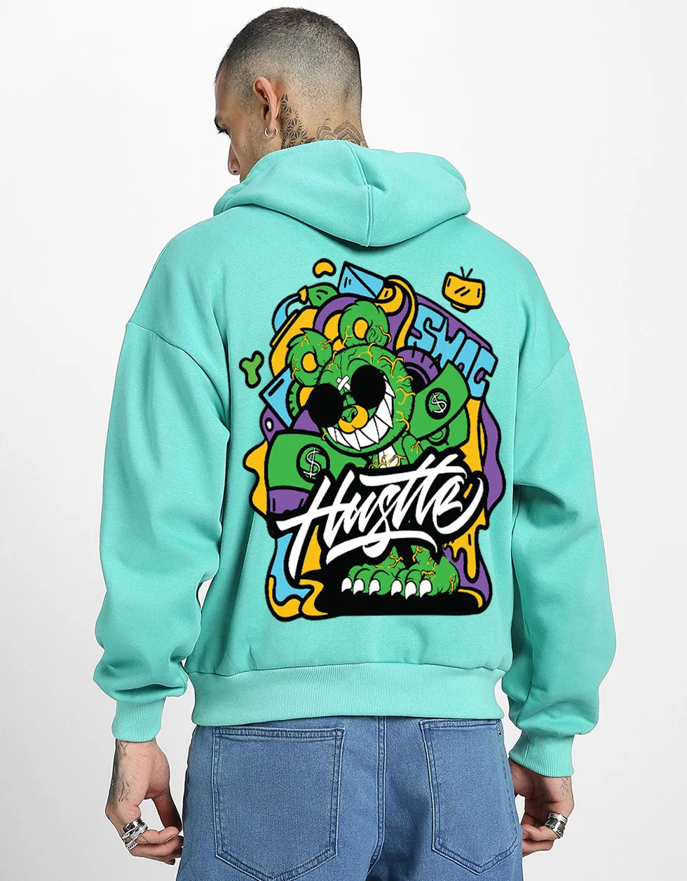 Hustle Mode: Green Print Men's Oversized Hoodie