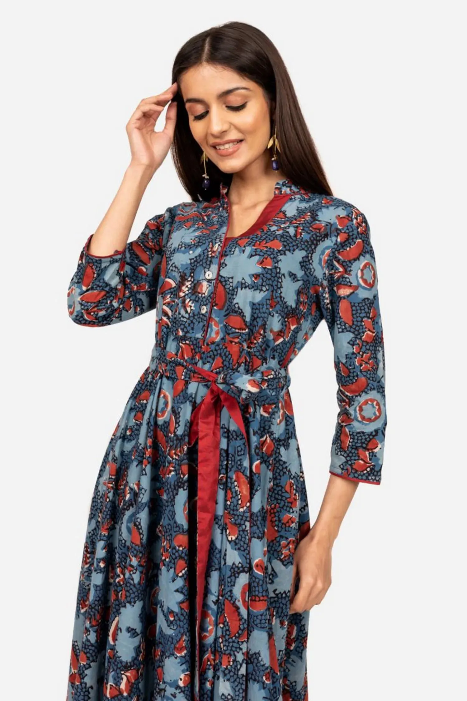 Indigo ajrakh printed dress