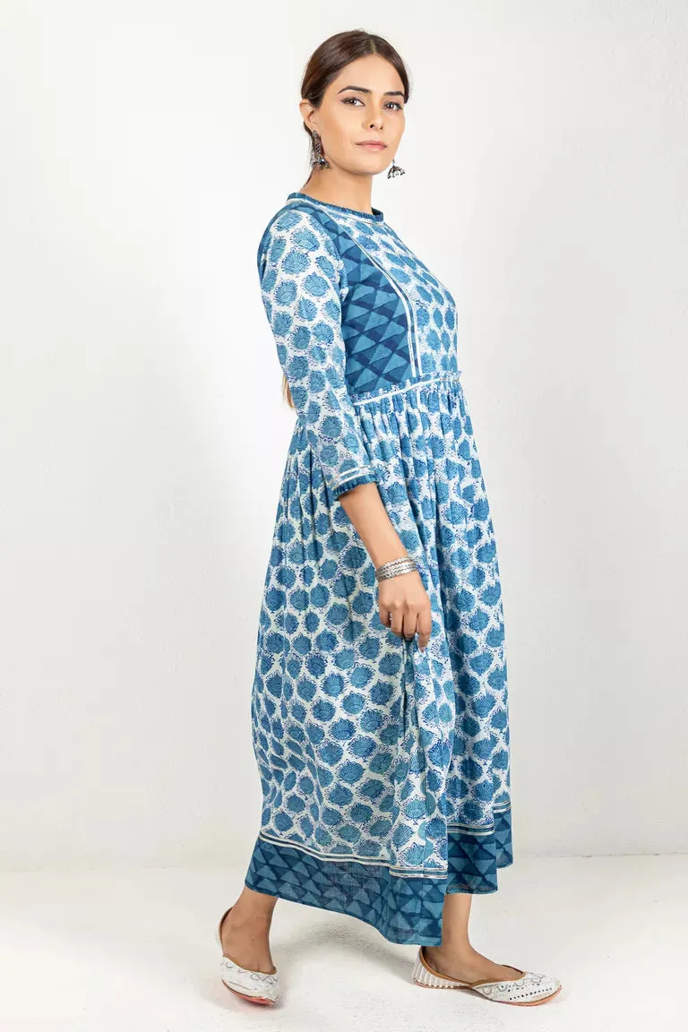 Indigo-Colored Hand Block Dabu Print Kurta