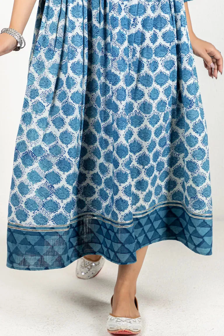 Indigo-Colored Hand Block Dabu Print Kurta