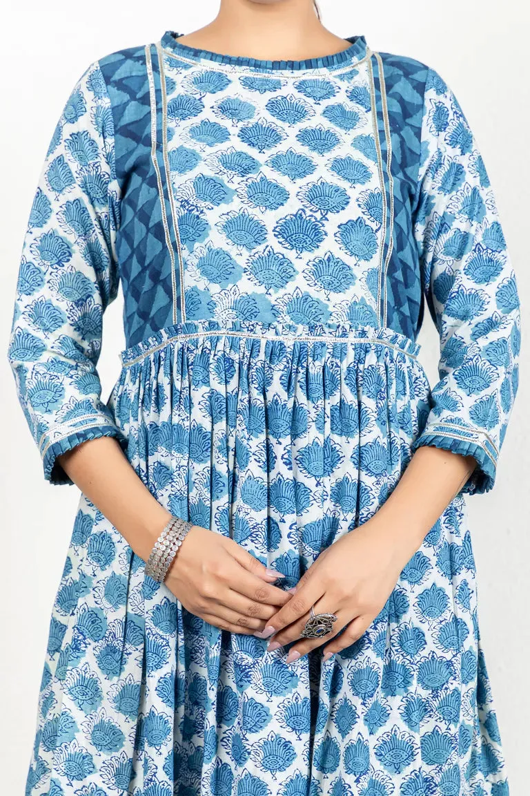 Indigo-Colored Hand Block Dabu Print Kurta