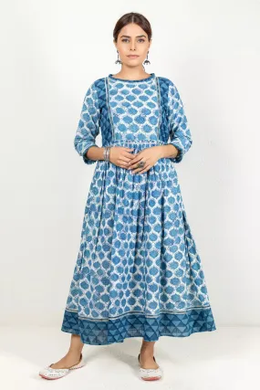 Indigo-Colored Hand Block Dabu Print Kurta