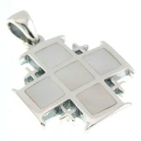 Jerusalem White Cross Mother of Pearl Pendant   Sterling Silver 925 Neck Chain