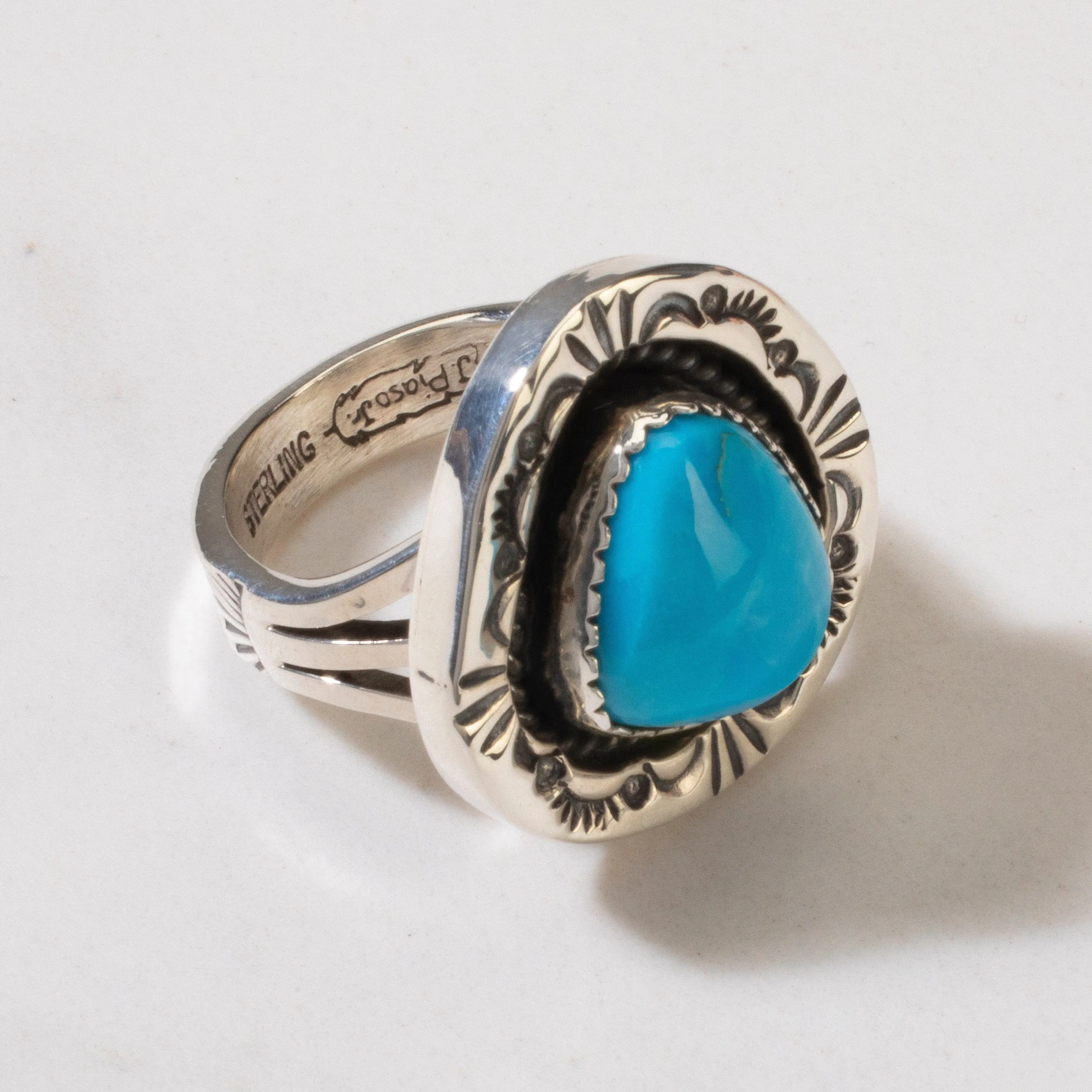 Joe Piaso Jr. Sleeping Beauty Turquoise Navajo USA Native American Made 925 Sterling Silver Ring